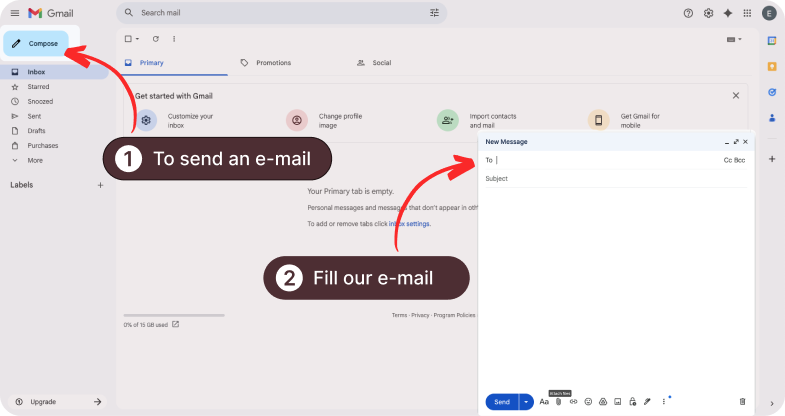 Email interface showing where to compose